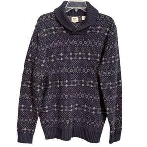 NEW LEVIS Nevy Gray Thick Sweater Men’s Size Large Varsity Collar Winter Pattern